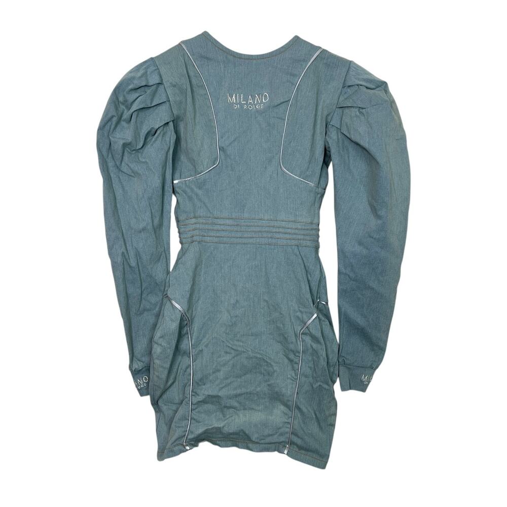 Milano Di Rouge Bday Dress Body Con Mini Puff Long Sleeve Stretch Denim Size XS